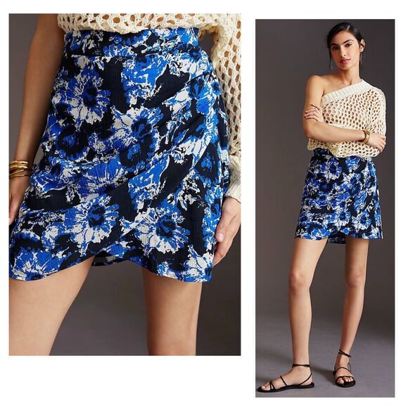 🆕 Anthropologie Porridge Catie Floral Faux Wrap Mini Skirt - Picture 1 of 10